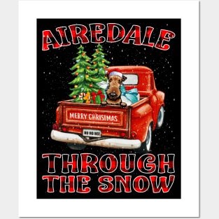 Christmas Airedale Through The Snow Dog Santa Truck Tree Posters and Art